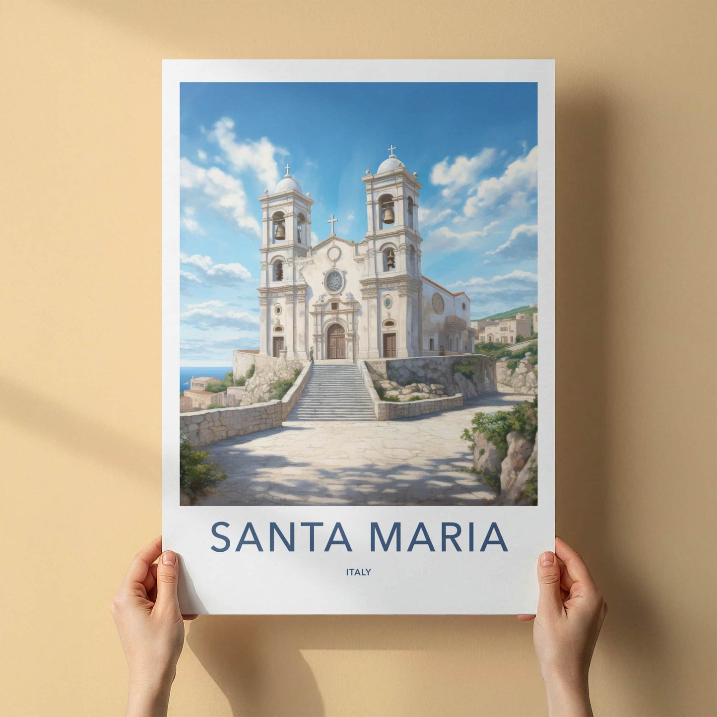Santa Maria Poster - Italy Travel Art - Bell Towers Steps Home Decor