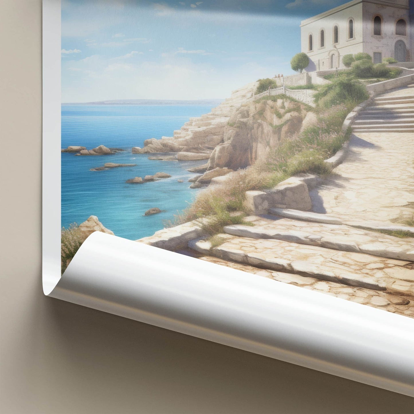 Santa Maria Poster - Italy Travel Art - Coastal Church Pathway Home Decor
