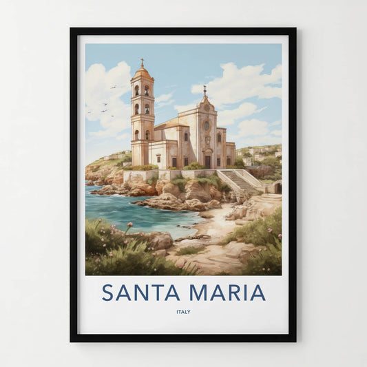 Santa Maria Poster - Italy Travel Art - Historic Cliffside Church Home Decor