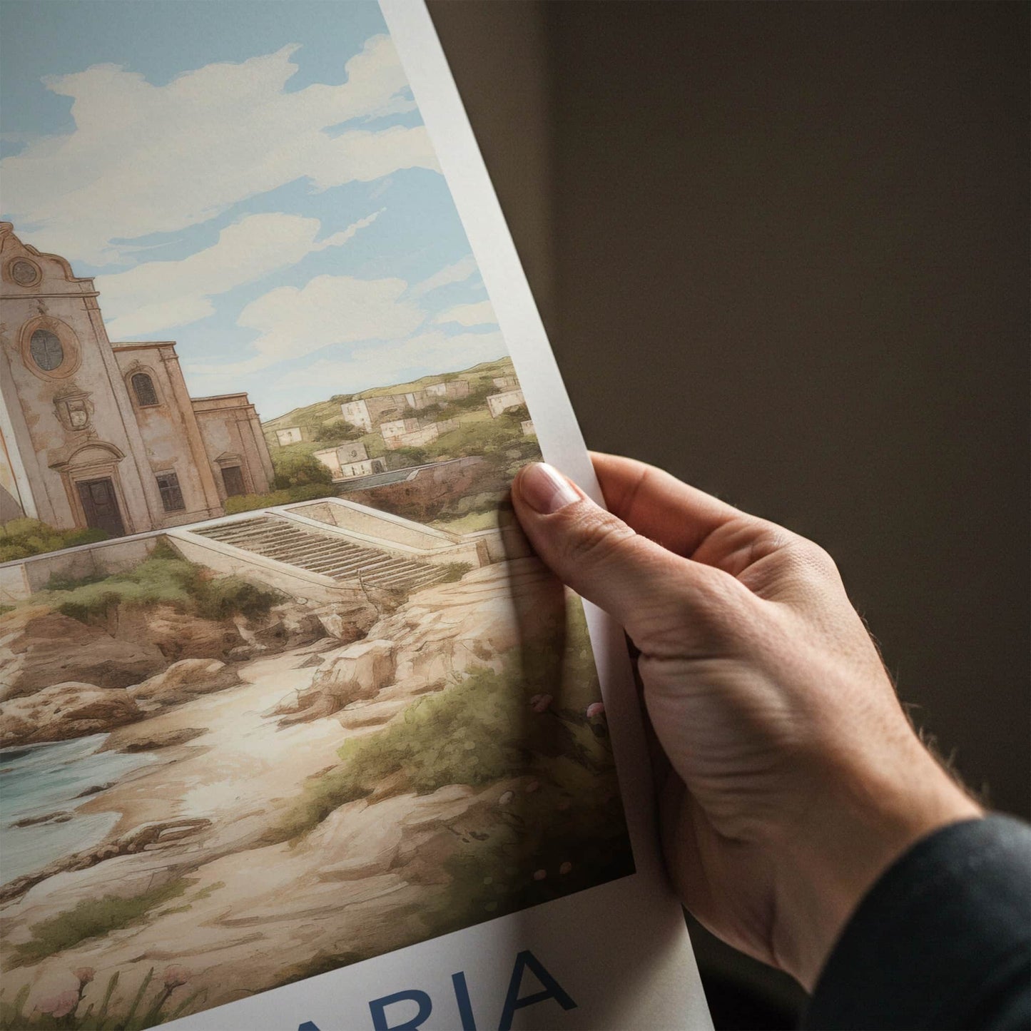 Santa Maria Poster - Italy Travel Art - Historic Cliffside Church Home Decor