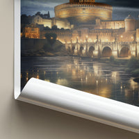 SantAngelo Poster - Italy Travel Art - Illuminated River Bridge Home Decor