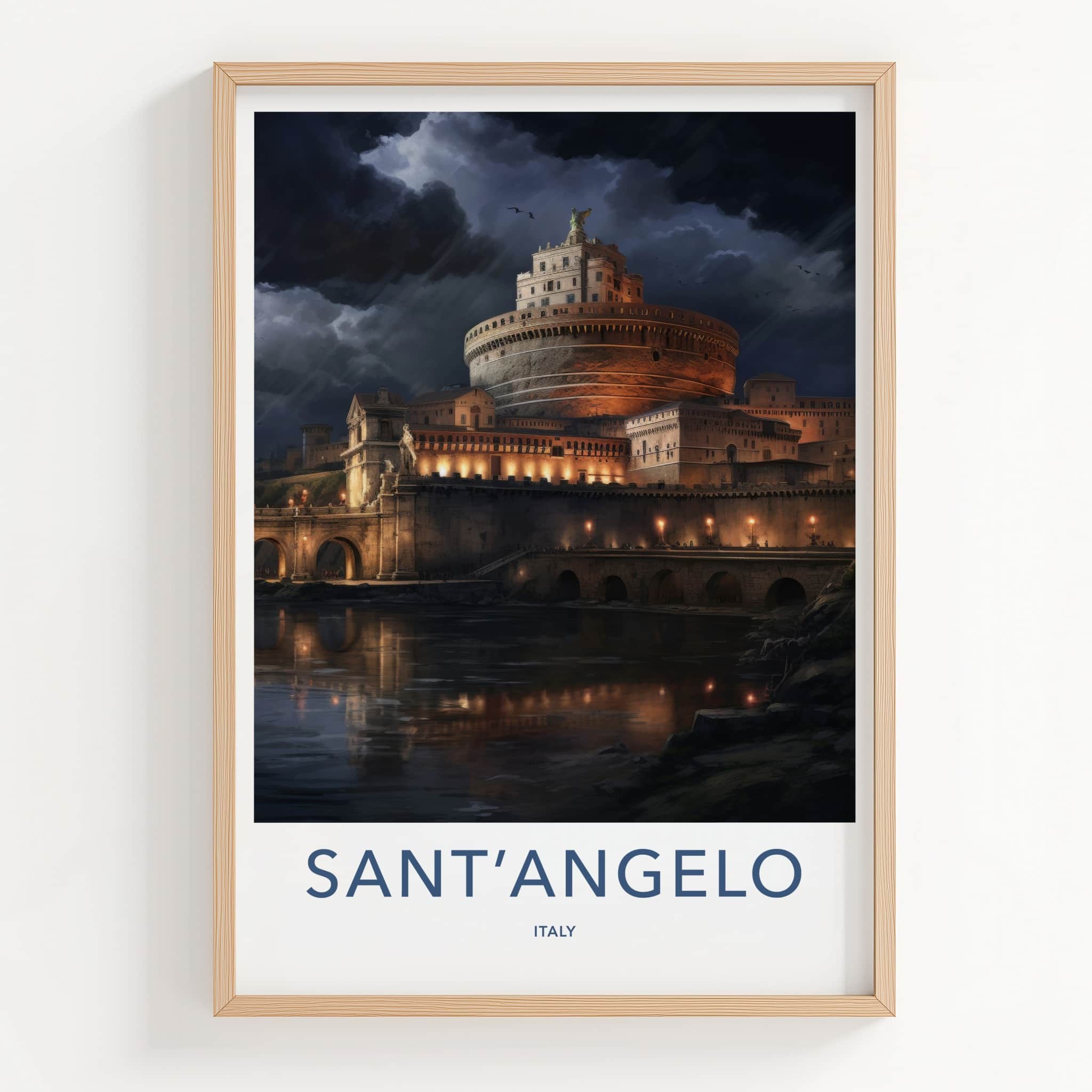 SantAngelo Poster - Italy Travel Art - Stormy Castle River Home Decor