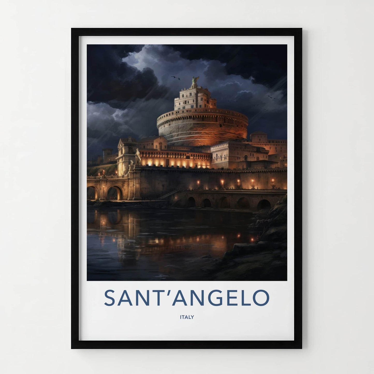 SantAngelo Poster - Italy Travel Art - Stormy Castle River Home Decor