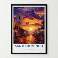 Santo Domingo Poster - Dominican Republic Travel Art - Vibrant Street Sunset Home Decor