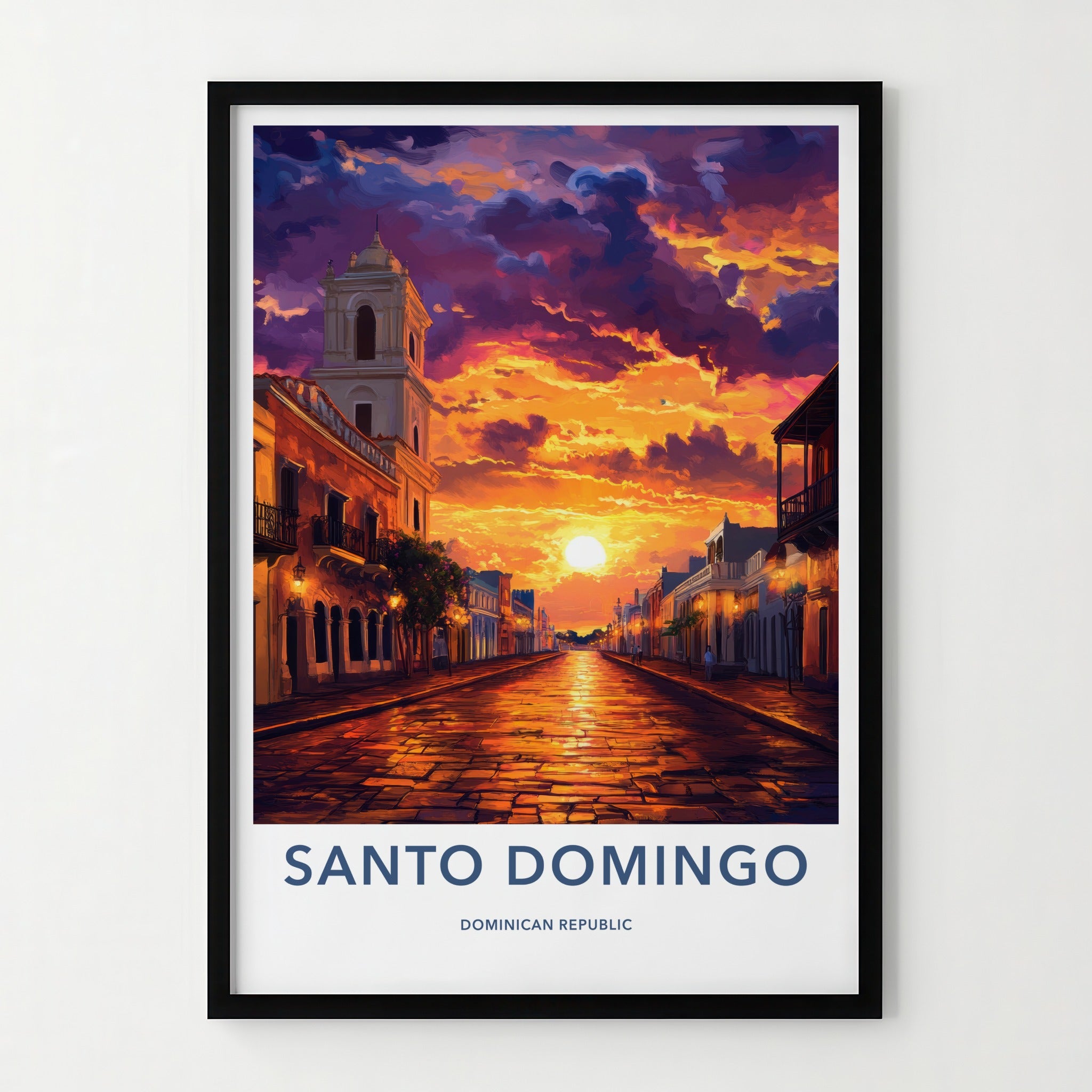 Santo Domingo Poster - Dominican Republic Travel Art - Vibrant Street Sunset Home Decor