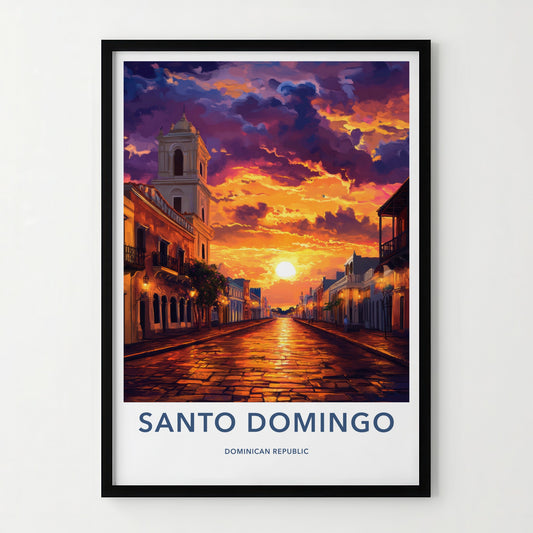 Santo Domingo Poster - Dominican Republic Travel Art - Vibrant Street Sunset Home Decor