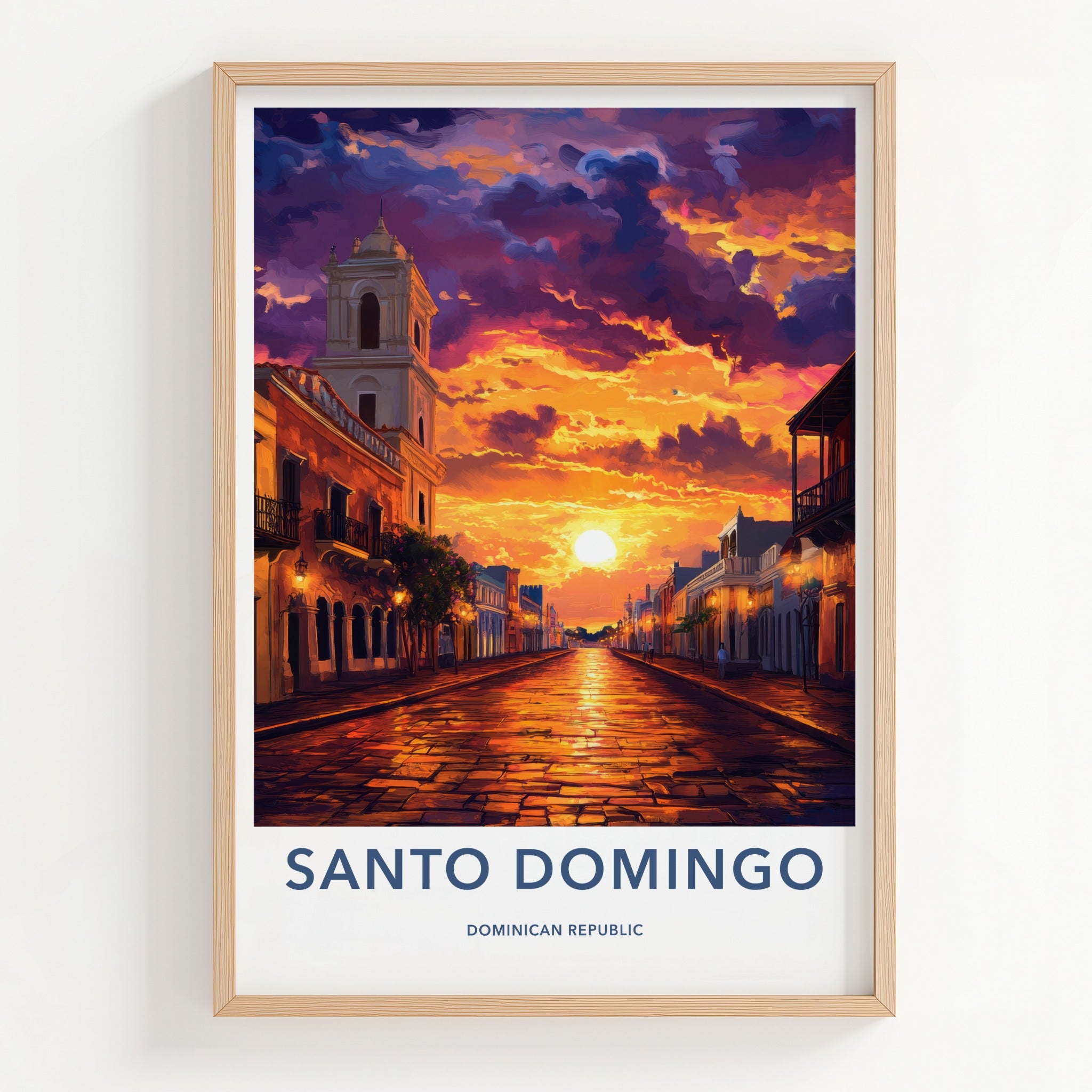 Santo Domingo Poster - Dominican Republic Travel Art - Vibrant Street Sunset Home Decor
