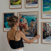 Santorini Poster - Greece Travel Art - Blue Domes Steps Gallery Art