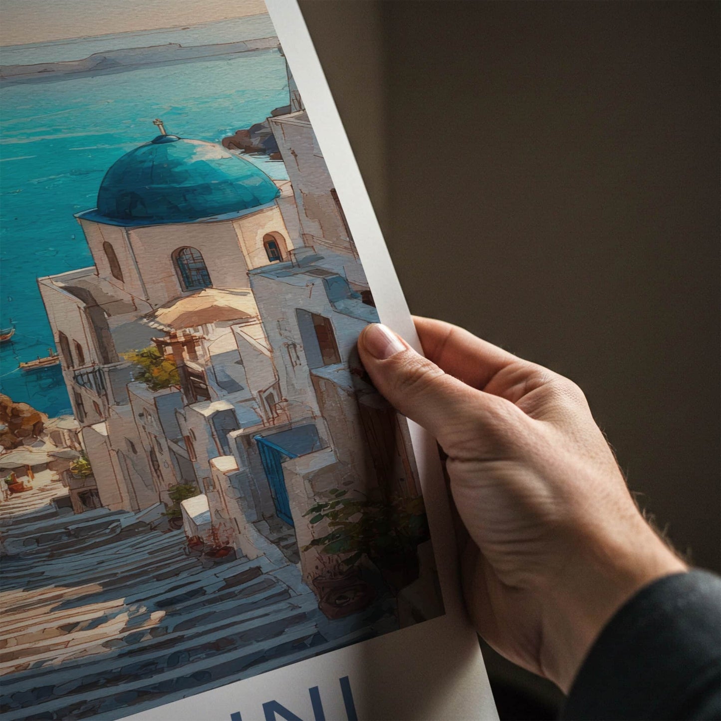 Santorini Poster - Greece Travel Art - Blue Domes Steps Gallery Art