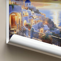 Santorini Poster - Greece Travel Art - Cycladic Cliffside Sunset Home Decor
