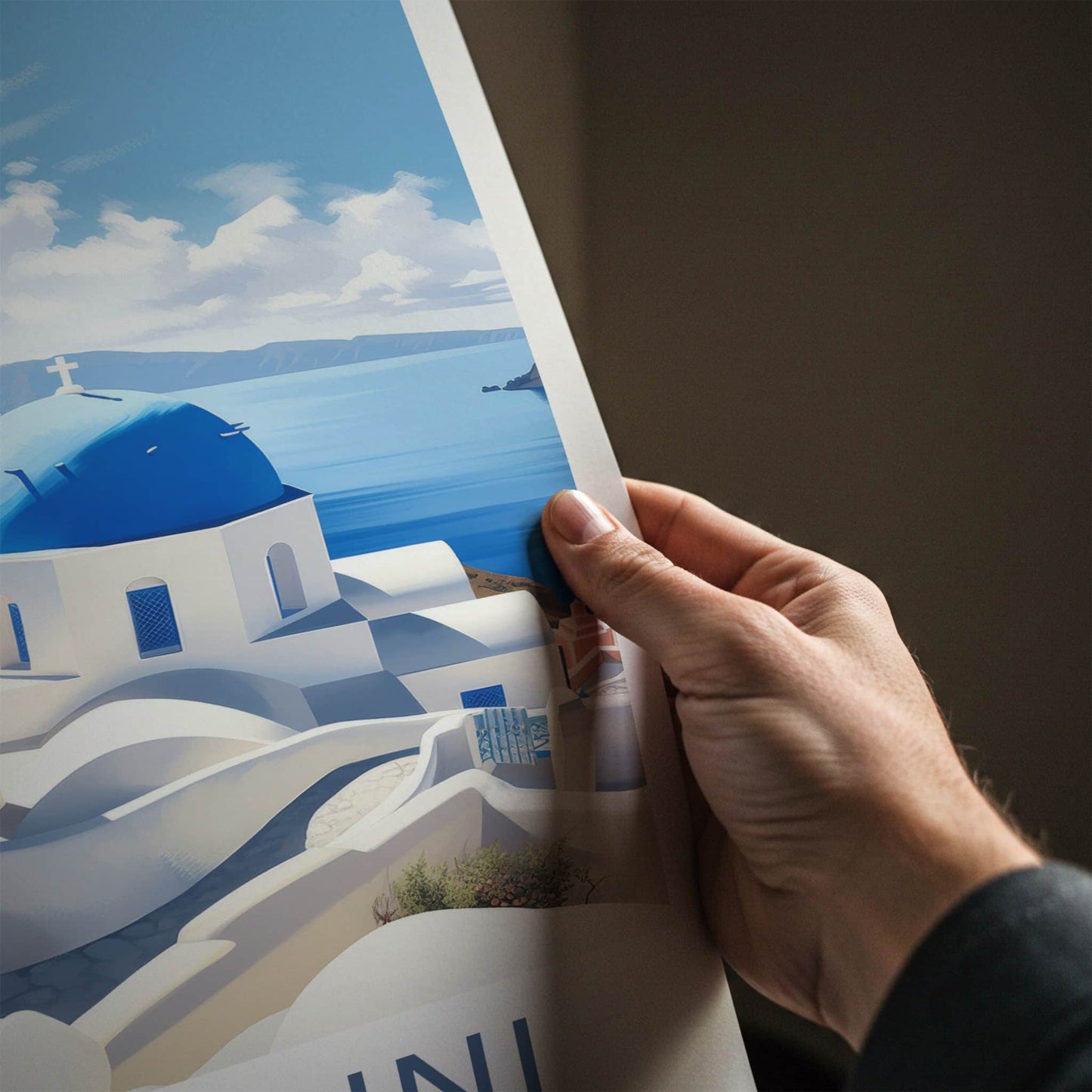Santorini Poster - Greece Travel Art - Iconic Blue Domes Home Decor