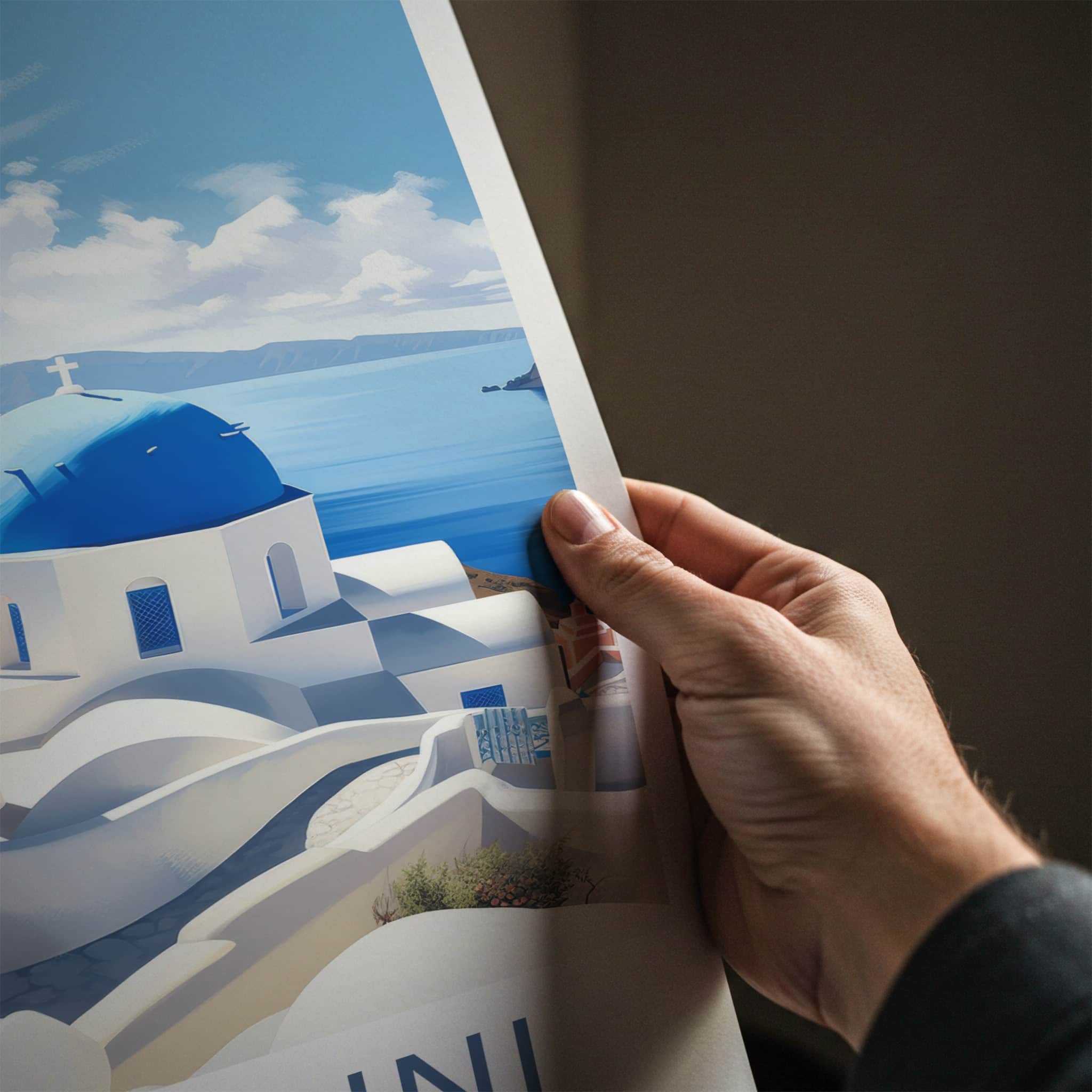 Santorini Poster - Greece Travel Art - Iconic Blue Domes Home Decor