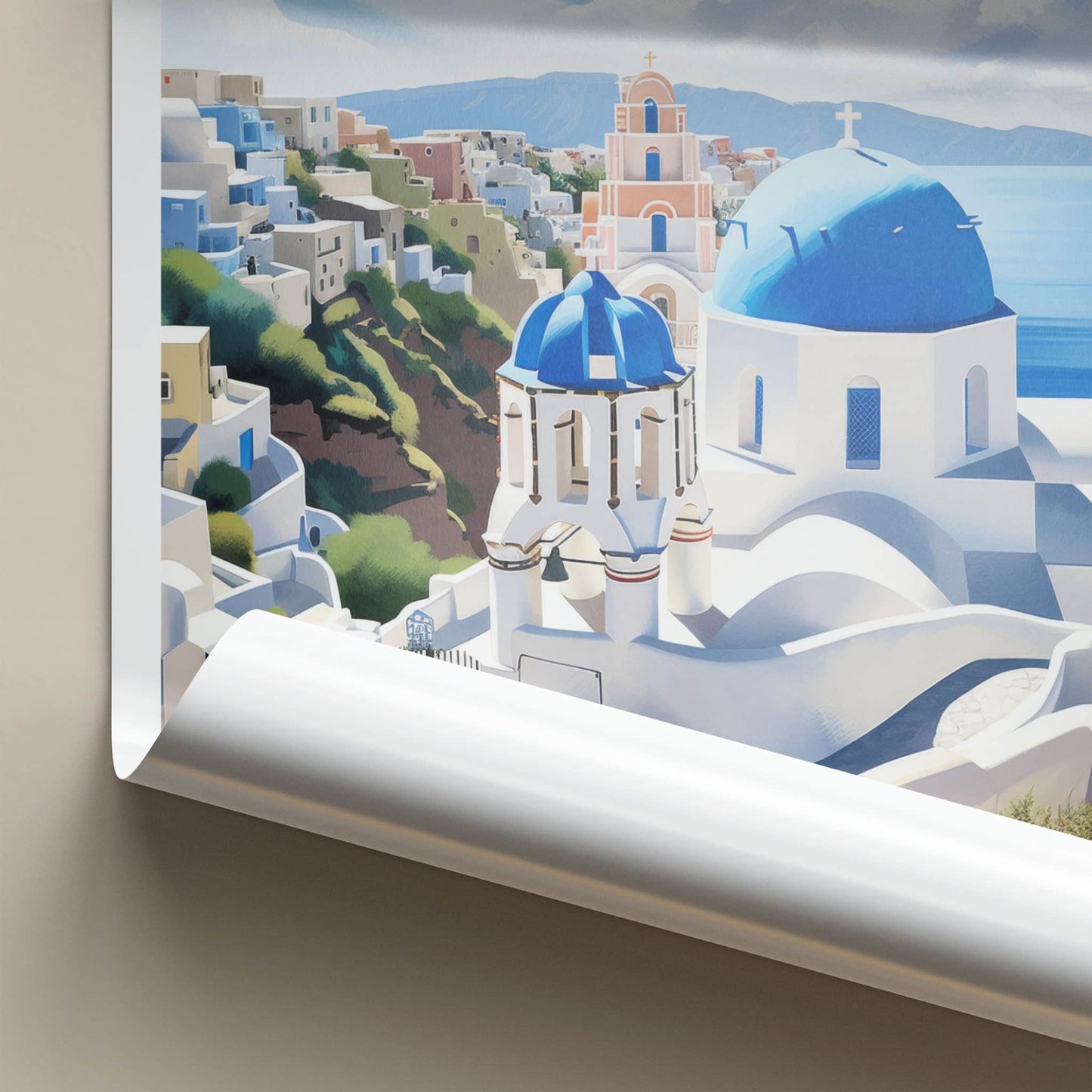Santorini Poster - Greece Travel Art - Iconic Blue Domes Home Decor