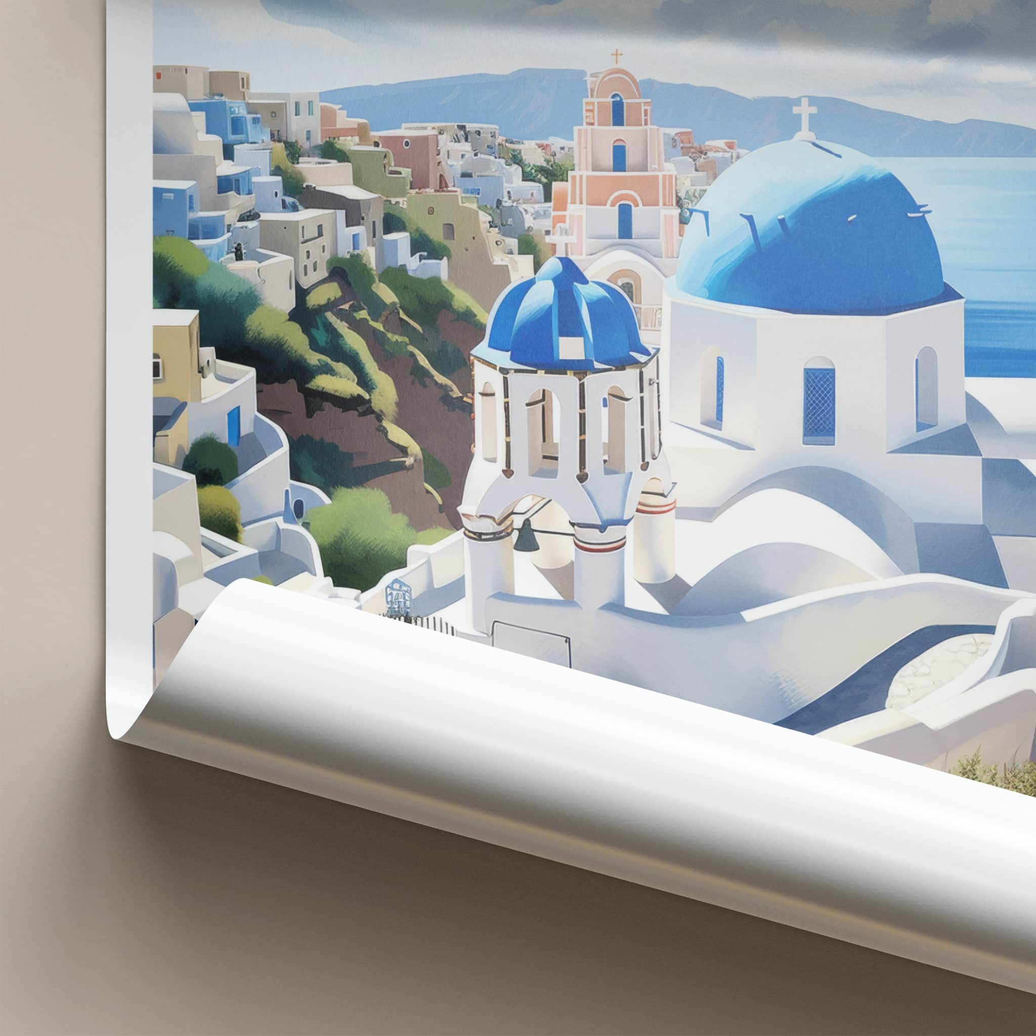 Santorini Poster - Greece Travel Art - Iconic Blue Domes Home Decor