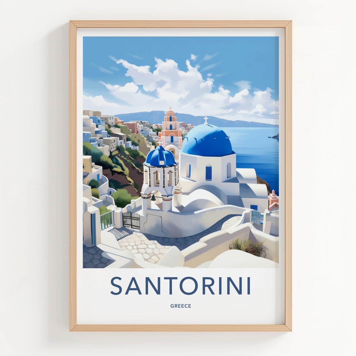 Santorini Poster - Greece Travel Art - Iconic Blue Domes Home Decor