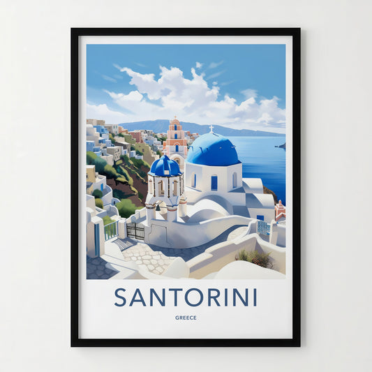 Santorini Poster - Greece Travel Art - Iconic Blue Domes Home Decor
