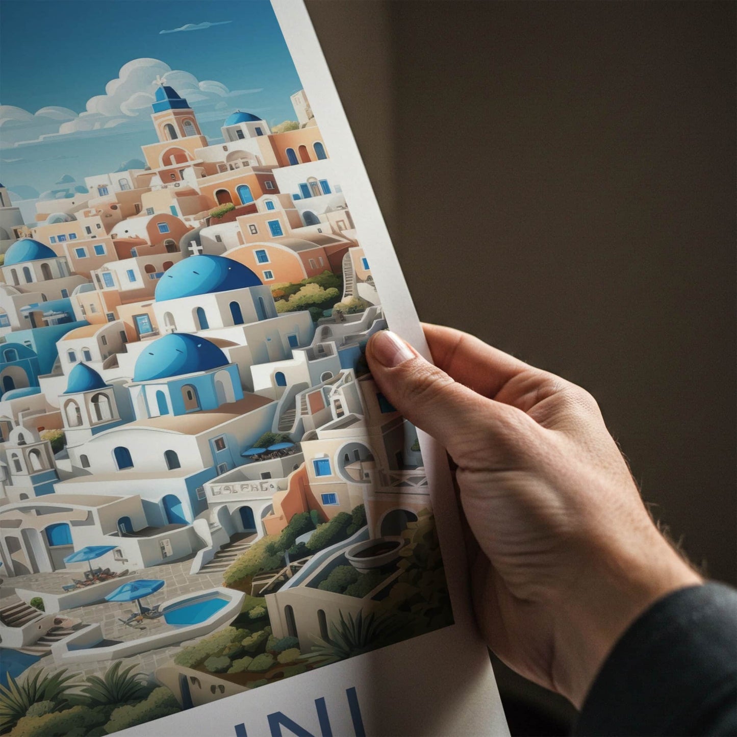 Santorini Poster - Greece Travel Art - Iconic Blue Domes Home Decor