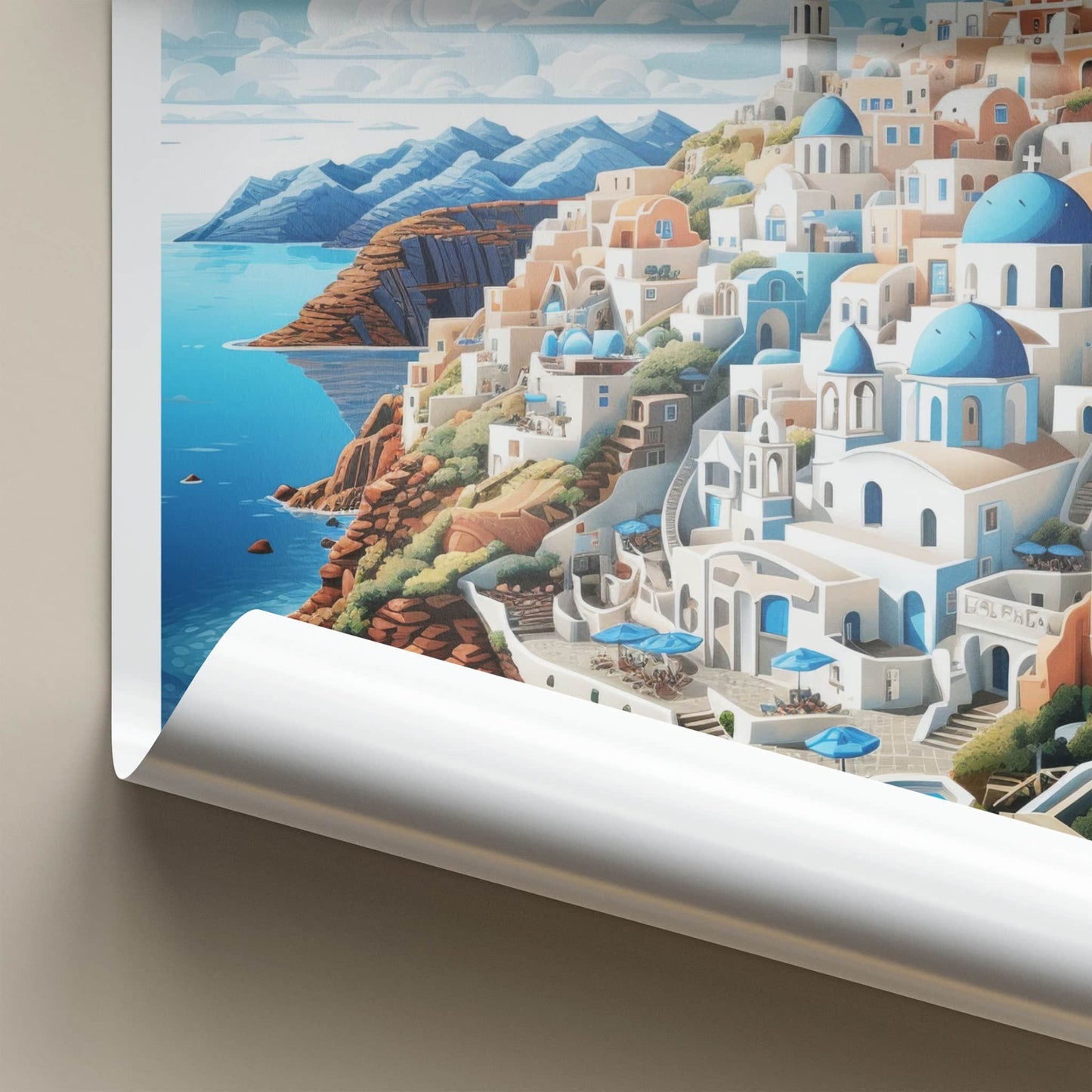 Santorini Poster - Greece Travel Art - Iconic Blue Domes Home Decor