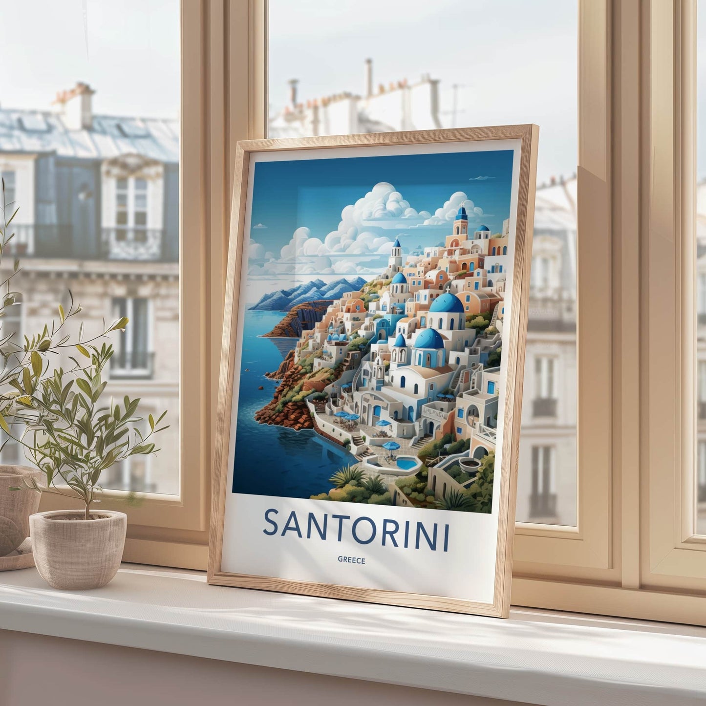 Santorini Poster - Greece Travel Art - Iconic Blue Domes Home Decor