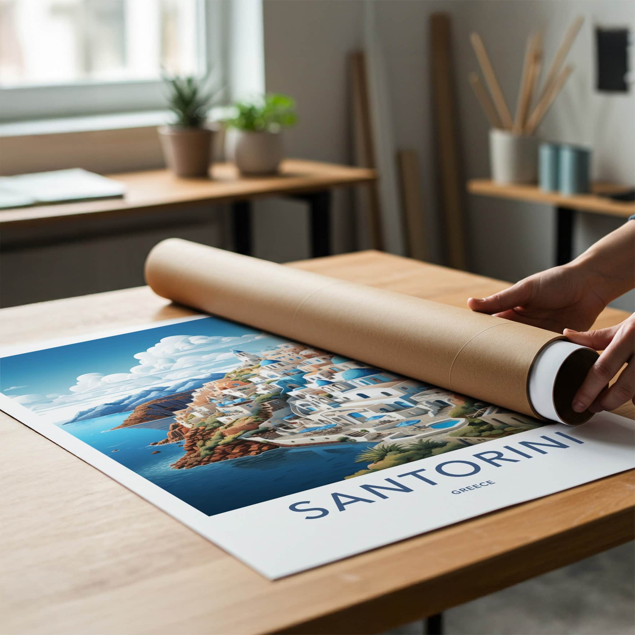 Santorini Poster - Greece Travel Art - Iconic Blue Domes Home Decor