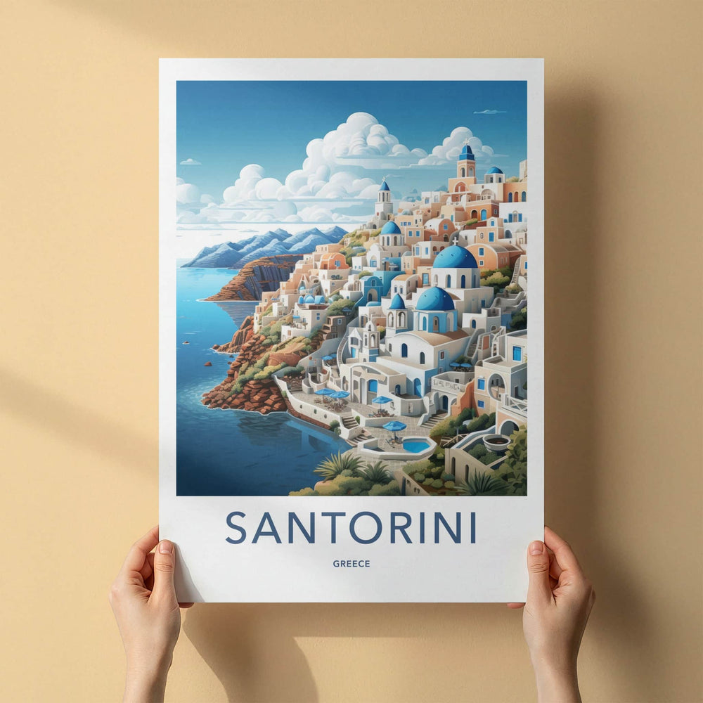Santorini Poster - Greece Travel Art - Iconic Blue Domes Home Decor