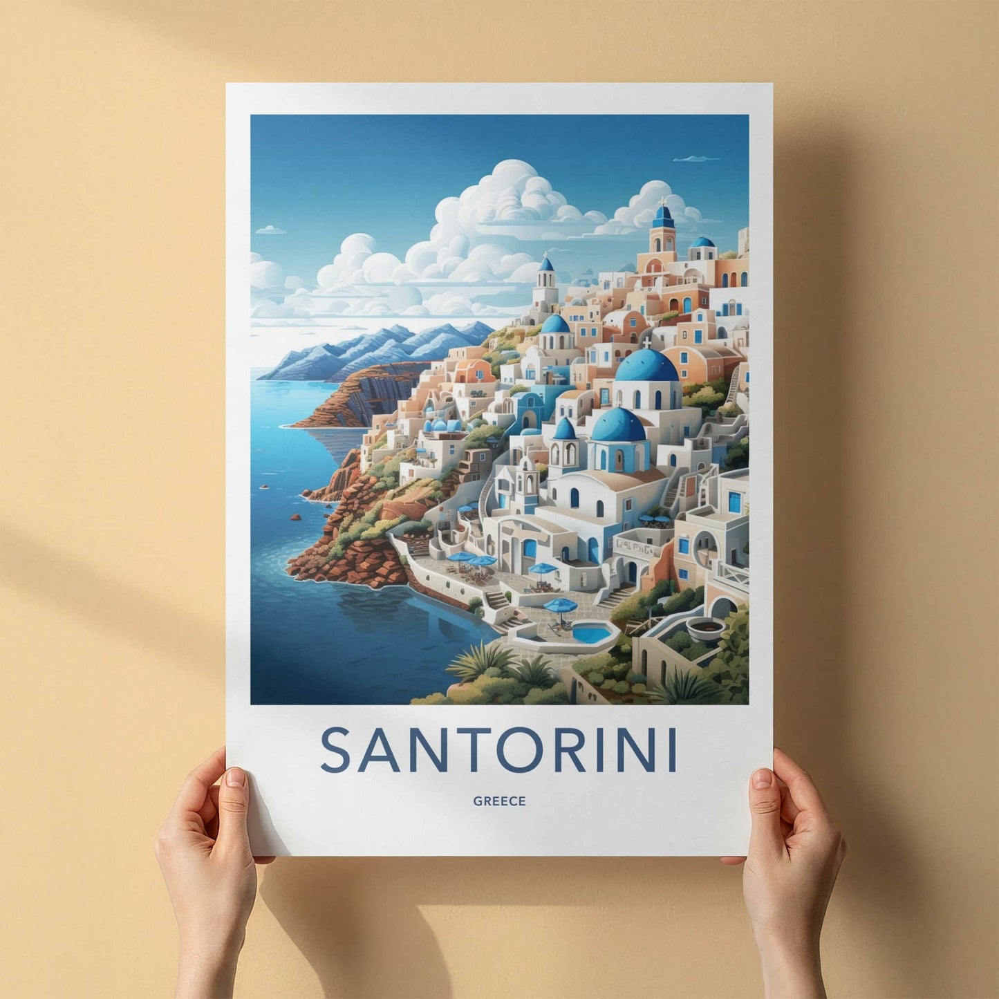 Santorini Poster - Greece Travel Art - Iconic Blue Domes Home Decor