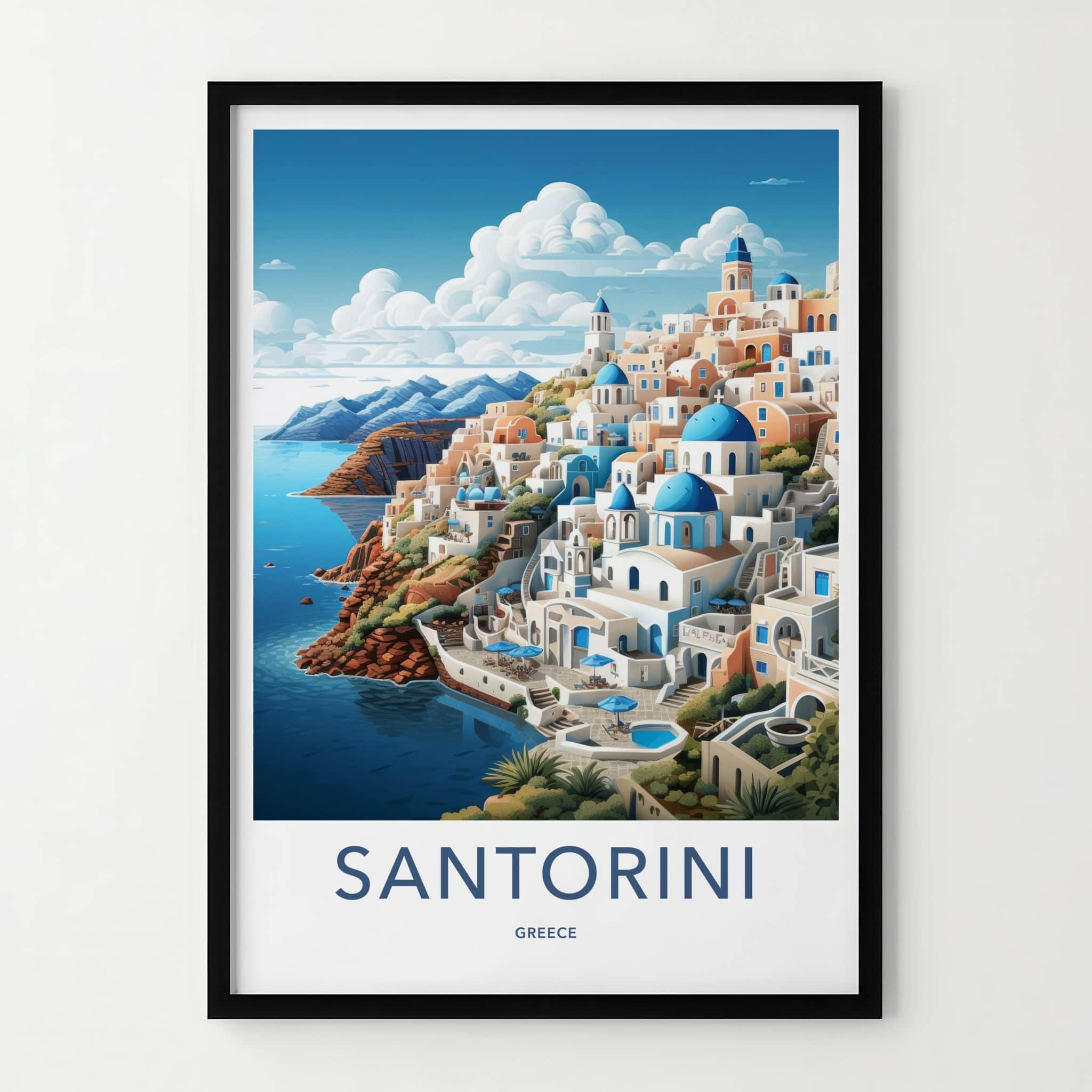 Santorini Poster - Greece Travel Art - Iconic Blue Domes Home Decor