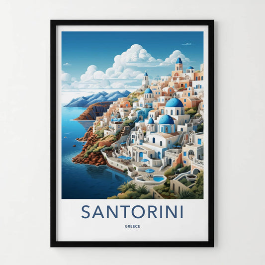 Santorini Poster - Greece Travel Art - Iconic Blue Domes Home Decor