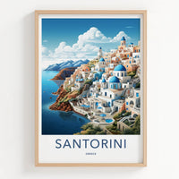 Santorini Poster - Greece Travel Art - Iconic Blue Domes Home Decor