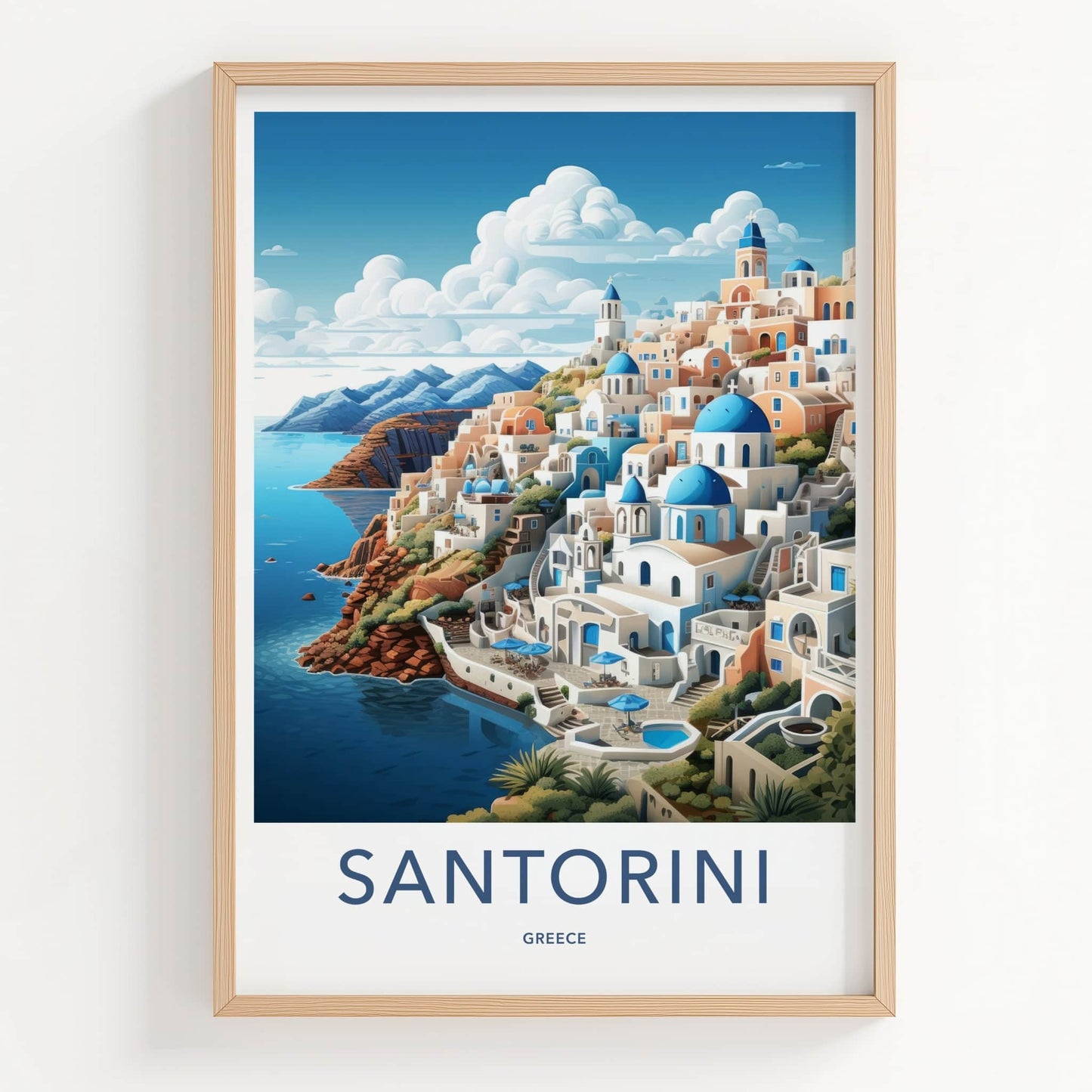 Santorini Poster - Greece Travel Art - Iconic Blue Domes Home Decor