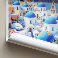 Santorini Poster - Greece Travel Art - Iconic Blue Domes Wall Decor