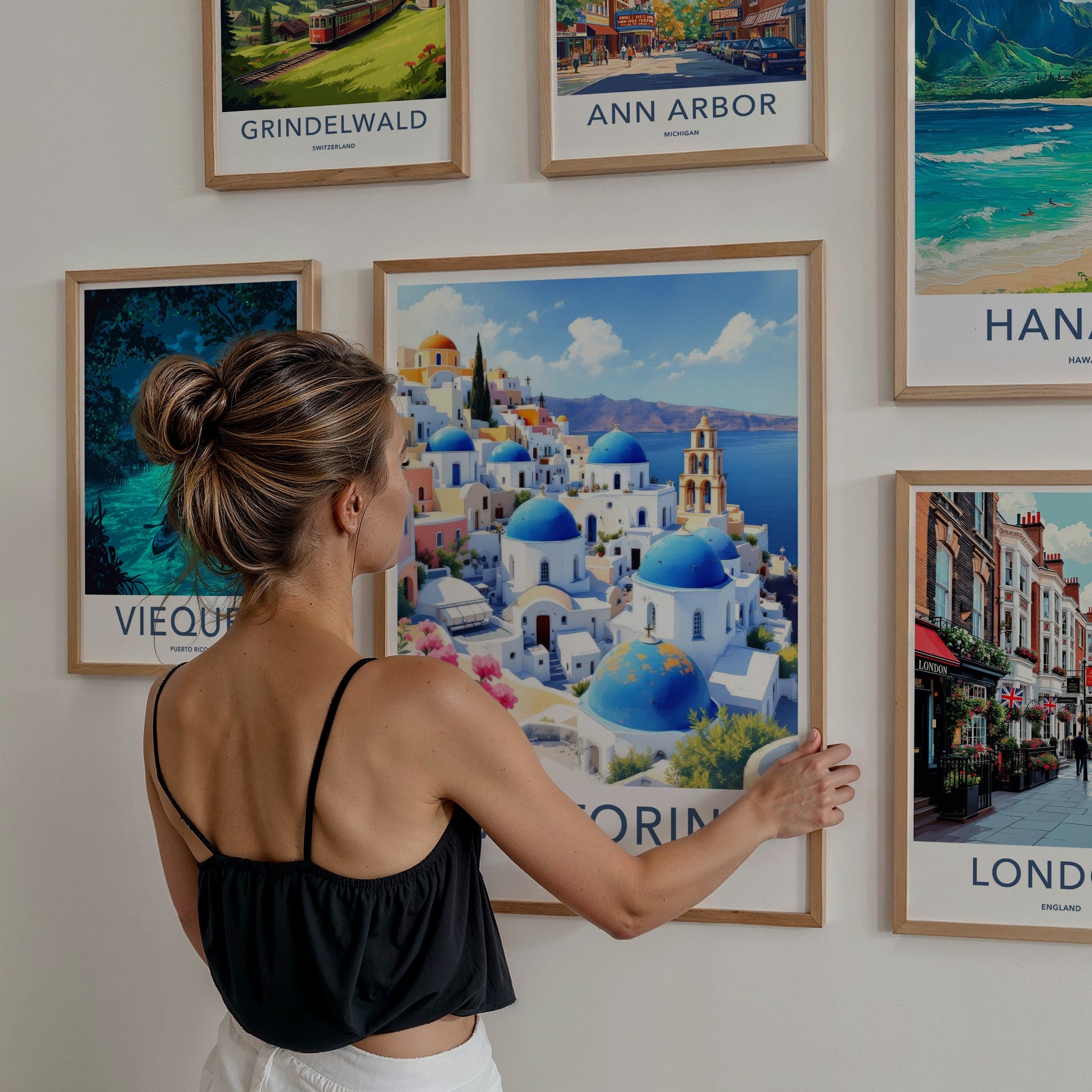 Santorini Poster - Greece Travel Art - Iconic Blue Domes Wall Decor