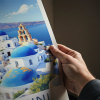 Santorini Poster - Greece Travel Art - Iconic Blue Domes Wall Decor