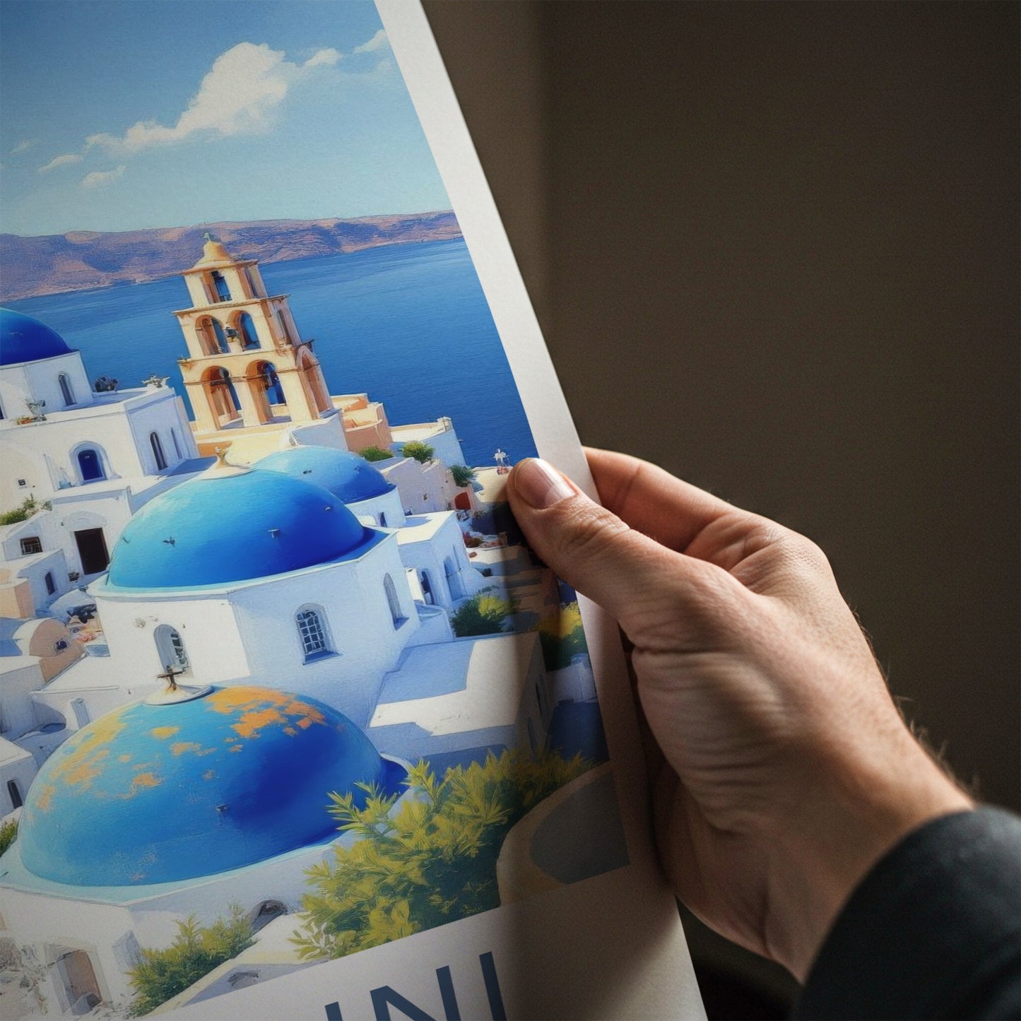Santorini Poster - Greece Travel Art - Iconic Blue Domes Wall Decor