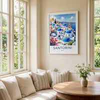 Santorini Poster - Greece Travel Art - Iconic Blue Domes Wall Decor