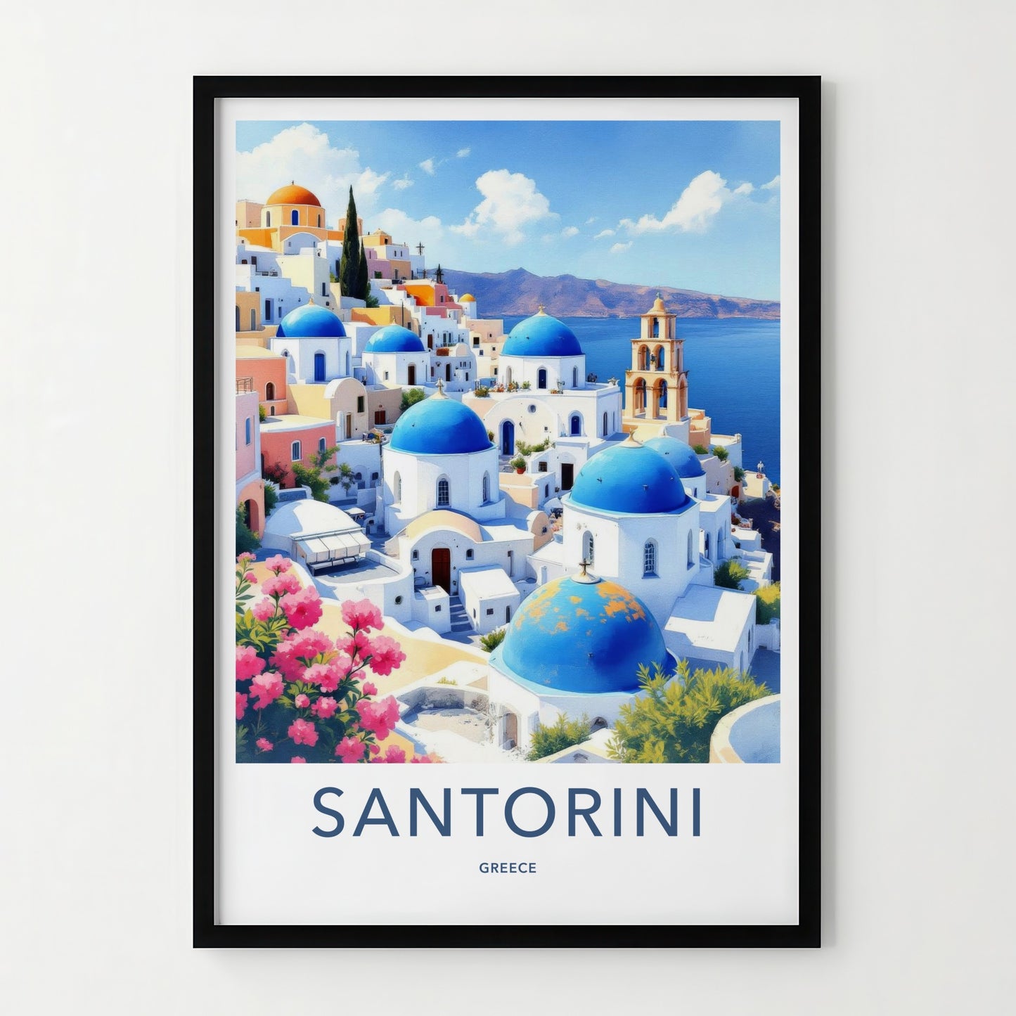Santorini Poster - Greece Travel Art - Iconic Blue Domes Wall Decor