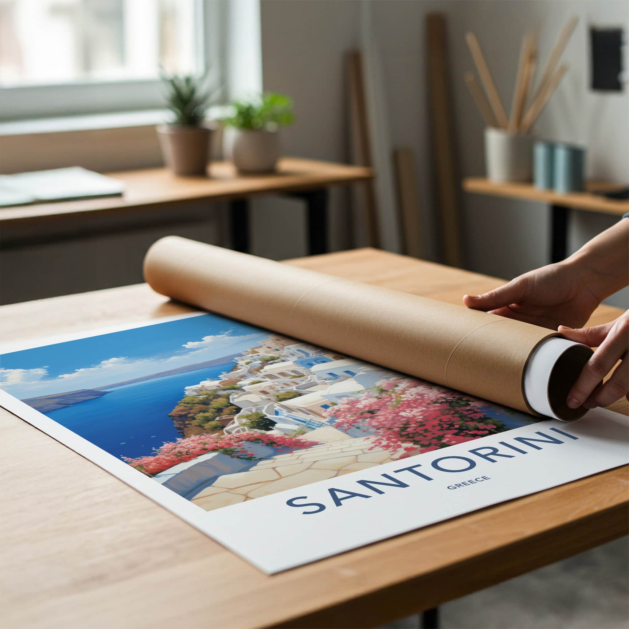 Santorini Poster - Greece Travel Art - Island Townscape View Home Decor