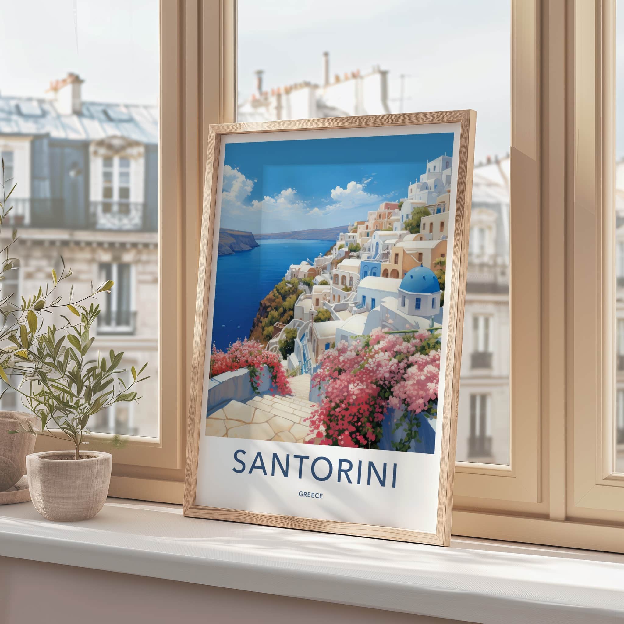 Santorini Poster - Greece Travel Art - Island Townscape View Home Decor