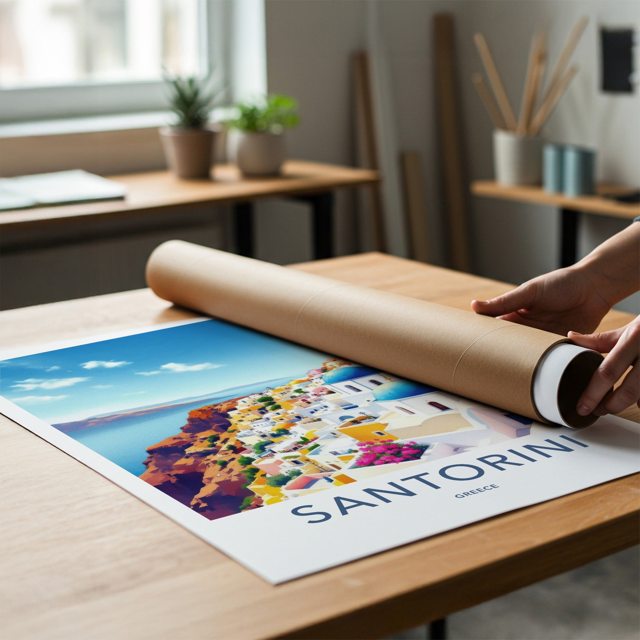 Santorini Poster - Greece Travel Art - Mediterranean Coast Home Decor