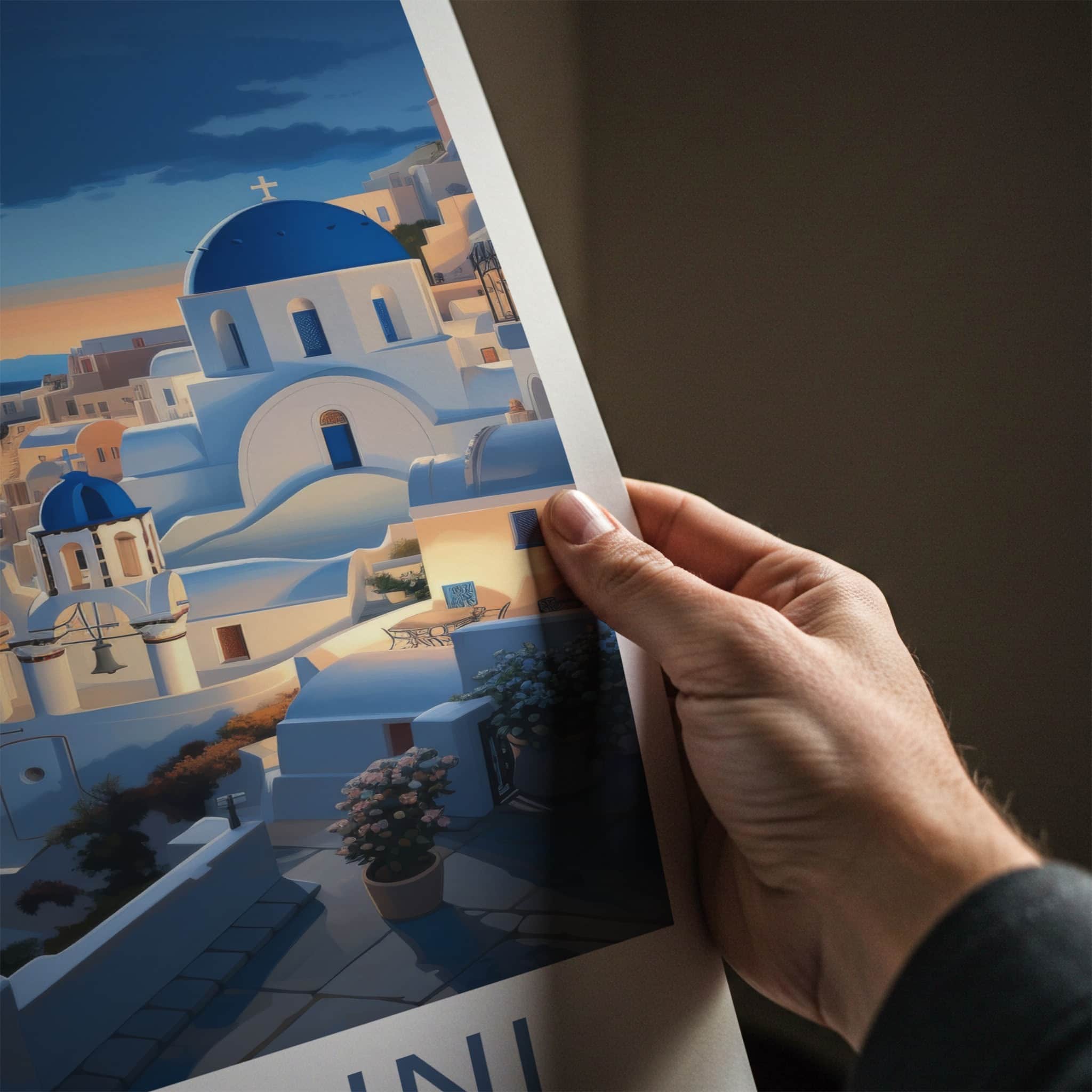 Santorini Poster - Greece Travel Art - Sunset Coastal Village Wall Decor