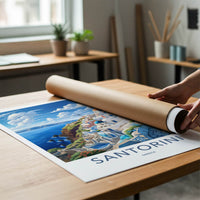 Santorini Poster - Greece Travel Art - Whitewashed Cliffside Village Gift