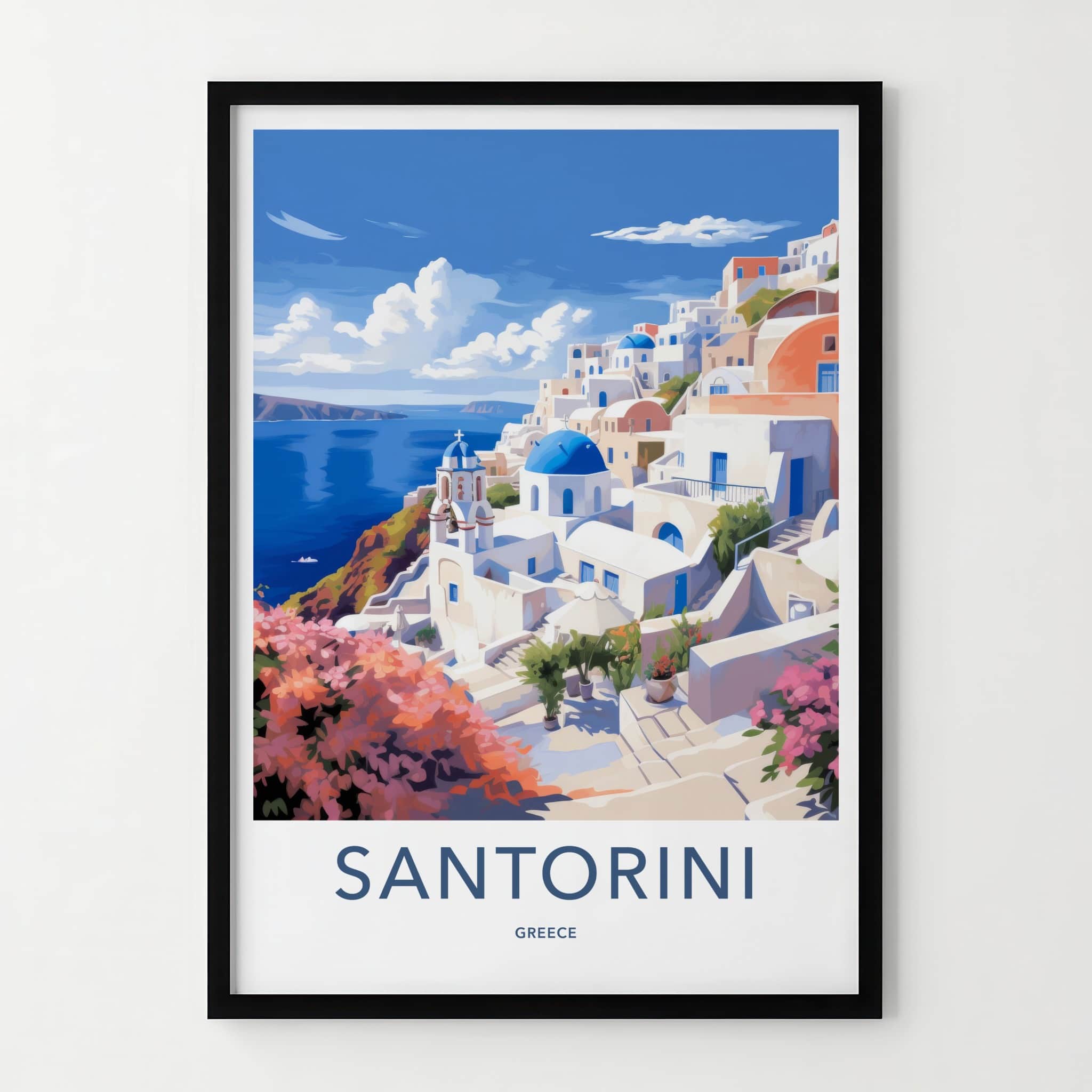 Santorini Poster - Greece Travel Art - Whitewashed Cliffside Village Home Decor
