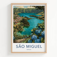 Sao Miguel Poster - Portugal Travel Art - Hydrangea Lakeside Village Home Decor