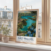 Sao Miguel Poster - Portugal Travel Art - Hydrangea Lakeside Village Home Decor