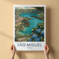 Sao Miguel Poster - Portugal Travel Art - Hydrangea Lakeside Village Home Decor