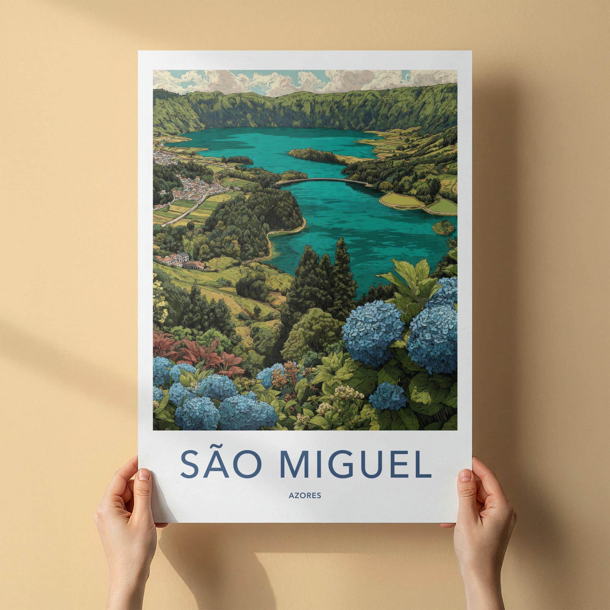 Sao Miguel Poster - Portugal Travel Art - Volcanic Lake View Home Decor
