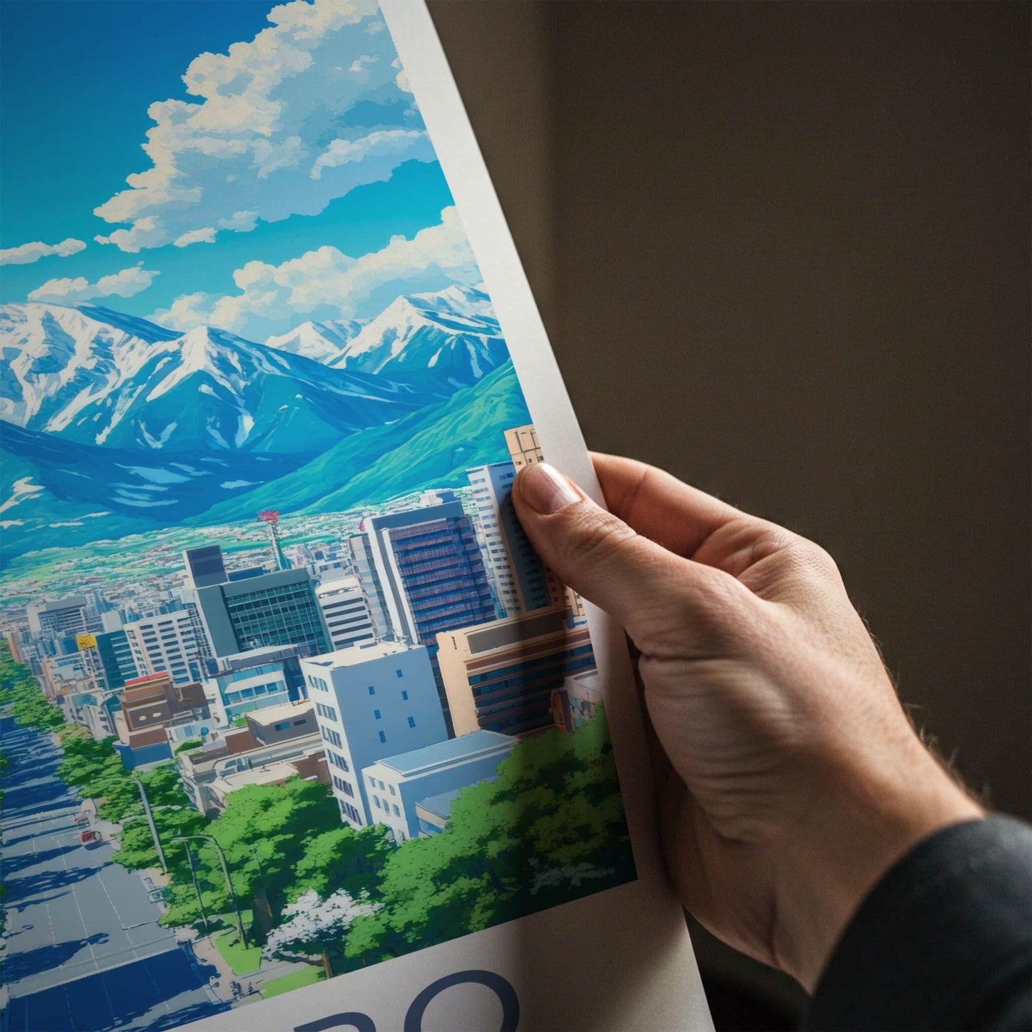 Sapporo Poster - Japan Travel Art - Snowy Mountain Cityscape Home Decor