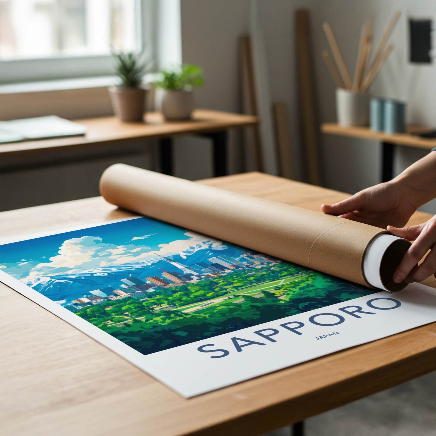 Sapporo Poster - Japan Travel Art - Tower City Mountains Home Decor
