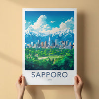 Sapporo Poster - Japan Travel Art - Tower City Mountains Home Decor