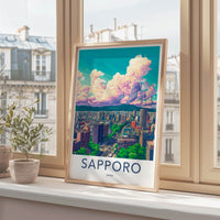 Sapporo Poster - Japan Travel Art - Vibrant Cityscape Clouds Home Decor